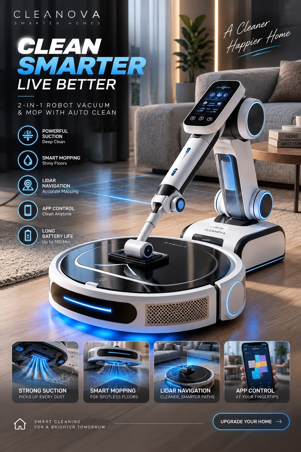 Smart AI Vacuum Robot with Arm